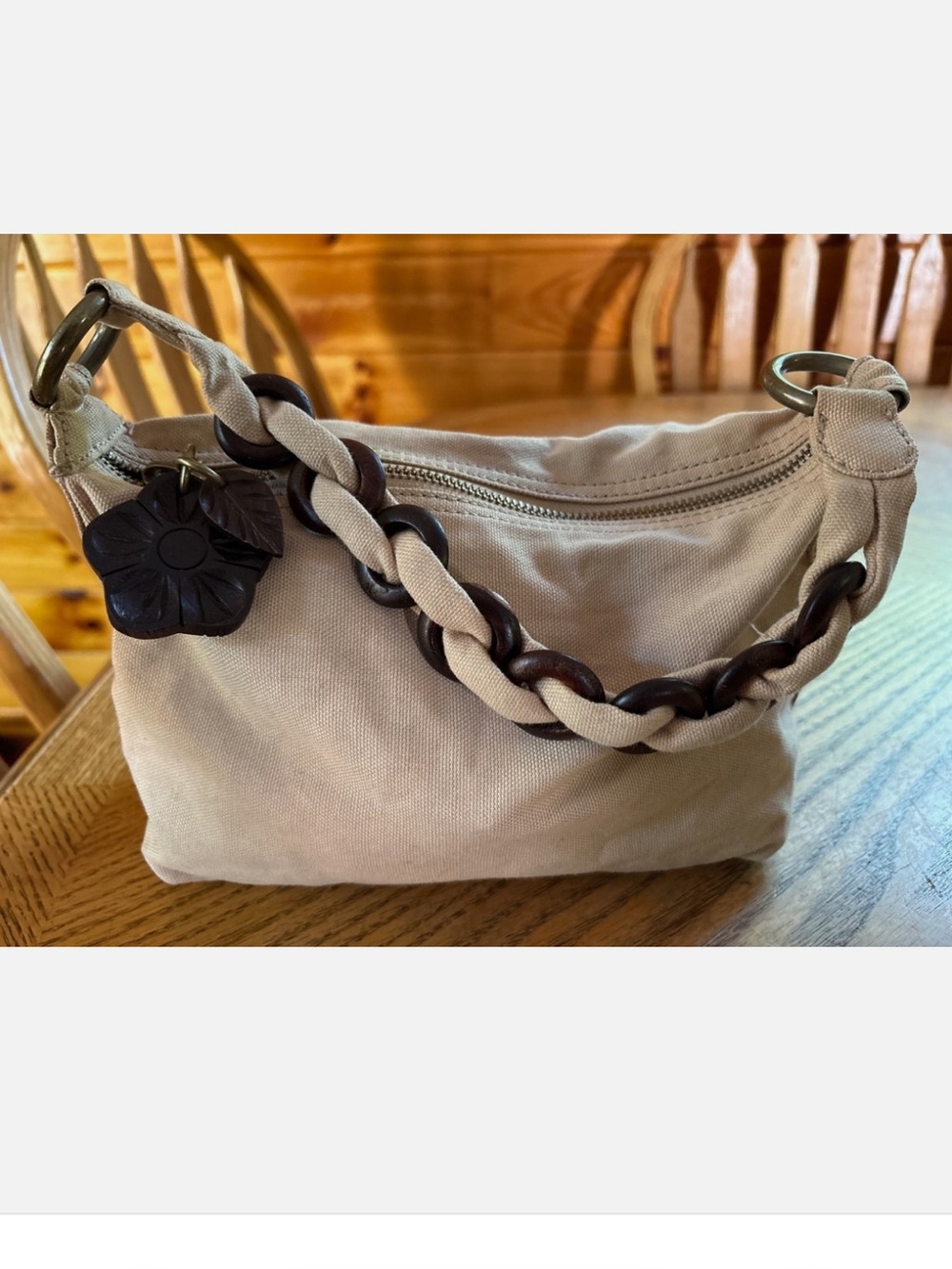 Y2K Vintage GAP Shoulder Bag Purse canvas wood trim EXCELLENT!